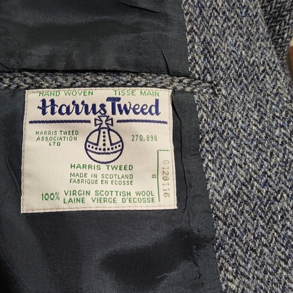 Harris Tweed Handwoven Scottish Wool Blazer 44R Leishman Gray Herringbone Union - Picture 5 of 9
